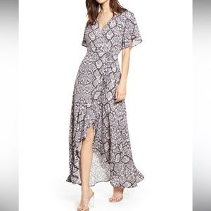 Leith pink and gray python print wrap dress